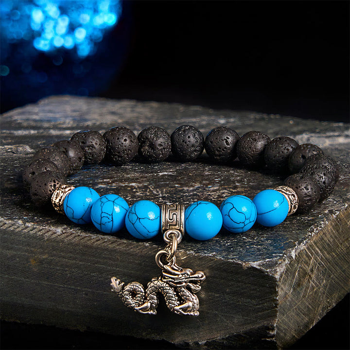 Bracelet de guérison en perles de cristal de lave noires Buddha Stones à motifs animaux - Motif dragon (tour de poignet : 15-17 cm) - image 22