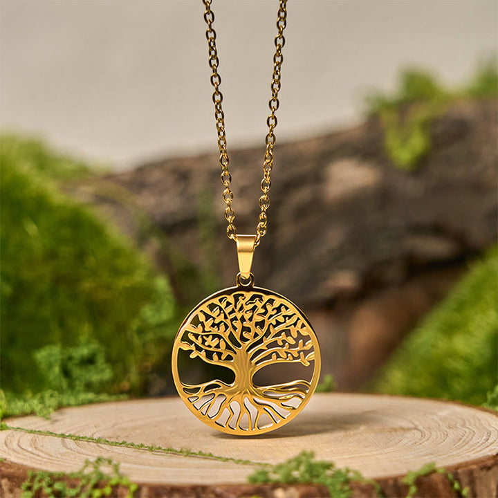 Collier pendentif Buddha Stones L'Arbre de Vie en acier titane - L'Arbre de Vie Doré - image 0
