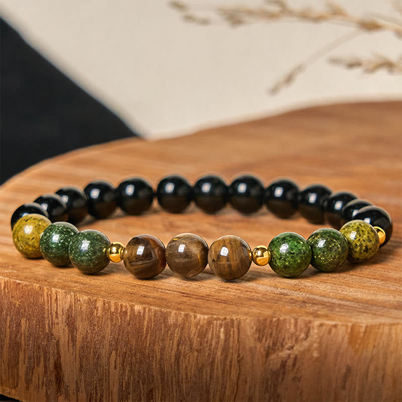 Bracelet Buddha Stones Turquoise Tiger Eye Perles Verre Équilibre Sérénité - Turquoise et œil de tigre (tour de poignet : 15-17 cm) - image 1