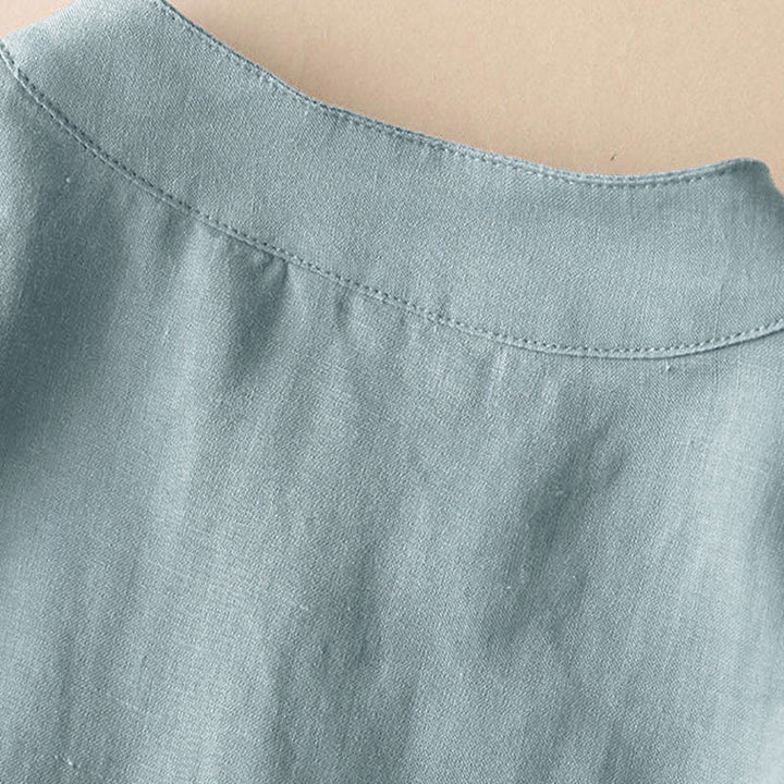 Chemise décontractée en coton et lin à col en V et manches trois-quarts pour femme avec motif Buddha Stones - image 7