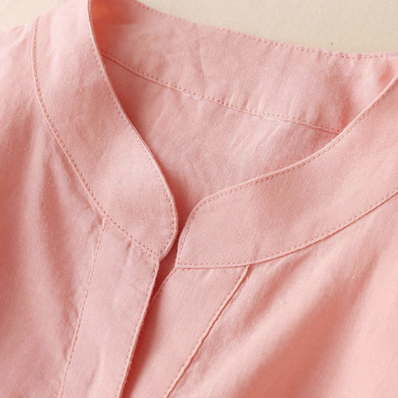 Chemise décontractée en coton et lin à col en V et manches trois-quarts pour femme avec motif Buddha Stones - image 17