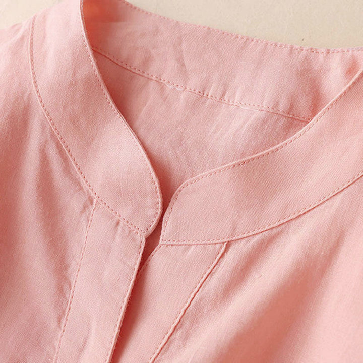 Chemise décontractée en coton et lin à col en V et manches trois-quarts pour femme avec motif Buddha Stones - image 17