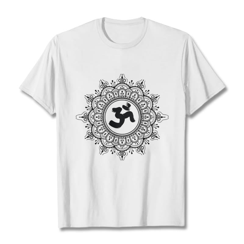 T-shirt en coton avec motif de symboles Om et mandala symétriques et Buddha Stones - Blanc - 2XL - image 8
