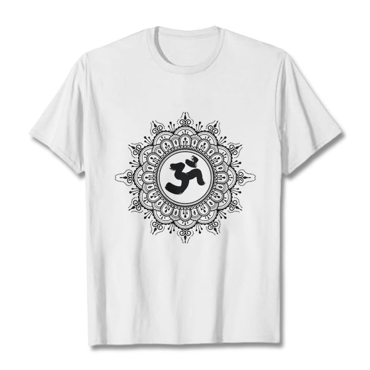 T-shirt en coton avec motif de symboles Om et mandala symétriques et Buddha Stones - Blanc - 2XL - image 8