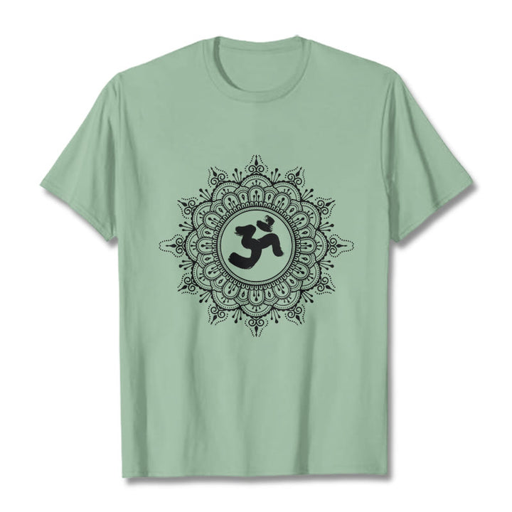 T-shirt en coton avec motif de symboles Om et mandala symétriques et Buddha Stones - Vert pâle - 2XL - image 15