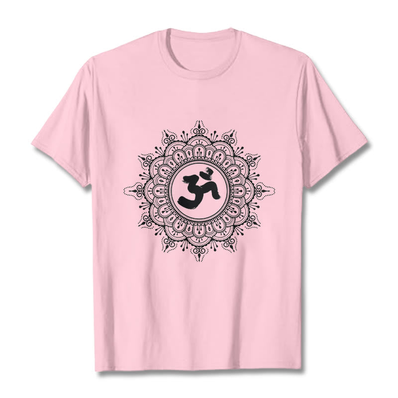 T-shirt en coton avec motif de symboles Om et mandala symétriques et Buddha Stones - Rose clair - 2XL - image 13
