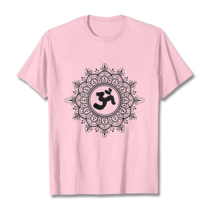 T-shirt en coton avec motif de symboles Om et mandala symétriques et Buddha Stones - Rose clair - 2XL - image 13