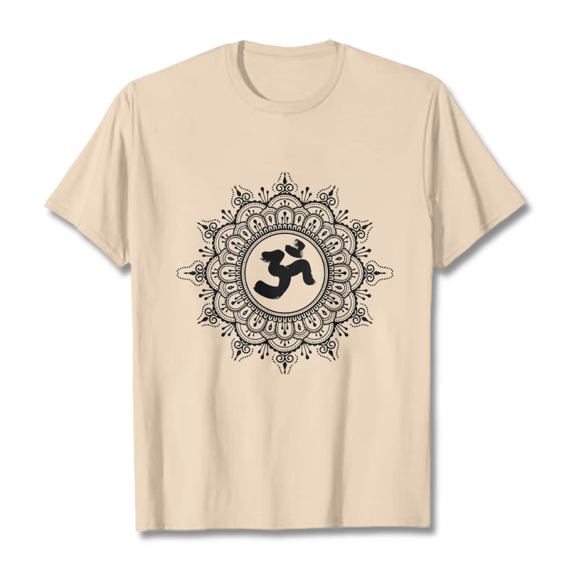 T-shirt en coton avec motif de symboles Om et mandala symétriques et Buddha Stones - Bisque - 2XL - image 11