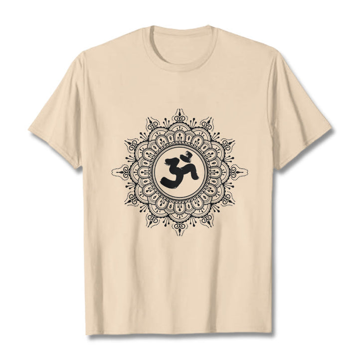 T-shirt en coton avec motif de symboles Om et mandala symétriques et Buddha Stones - Bisque - 2XL - image 11
