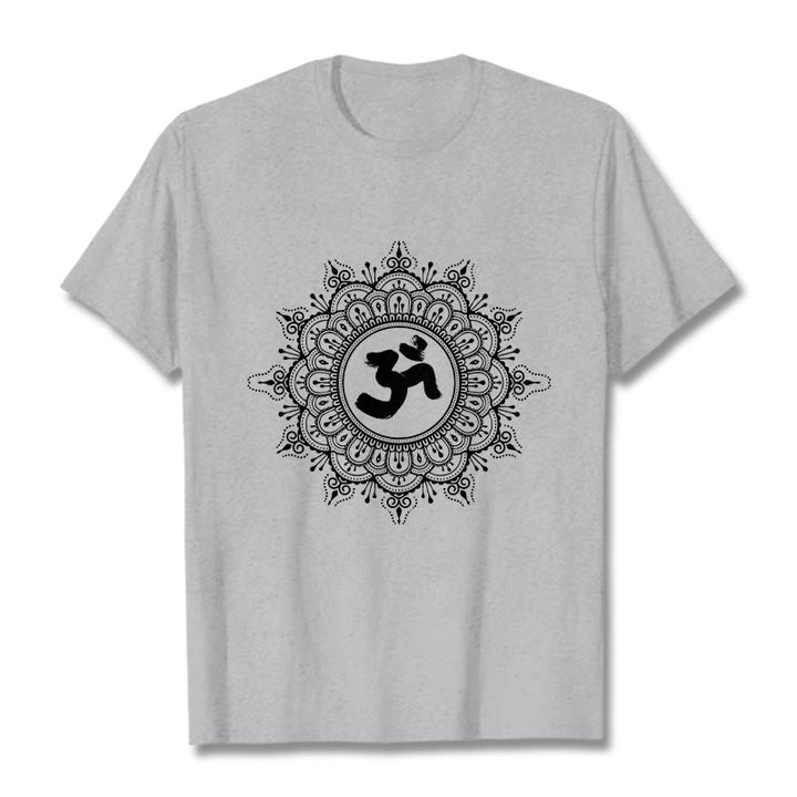 T-shirt en coton avec motif de symboles Om et mandala symétriques et Buddha Stones - Gris clair - 2XL - image 20