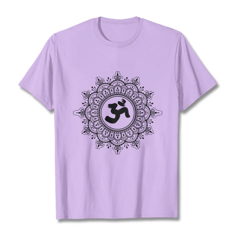 T-shirt en coton avec motif de symboles Om et mandala symétriques et Buddha Stones - Prune - 2XL - image 17