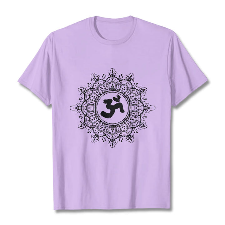 T-shirt en coton avec motif de symboles Om et mandala symétriques et Buddha Stones - Prune - 2XL - image 17