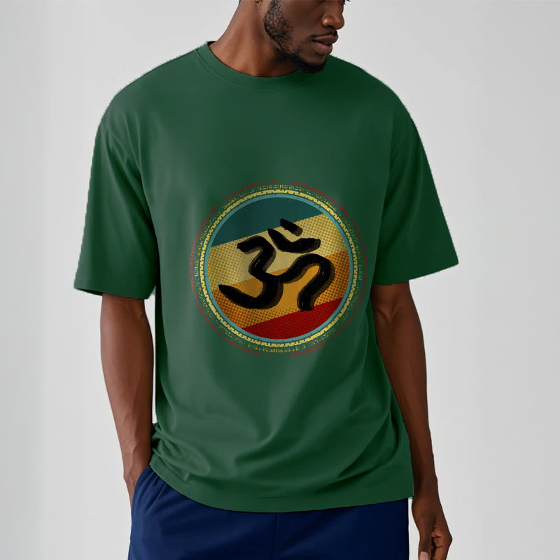 T-shirt en coton avec motif mandala circulaire simple et coloré représentant des Buddha Stones et le symbole Om - image 12