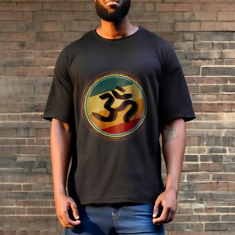 T-shirt en coton avec motif mandala circulaire simple et coloré représentant des Buddha Stones et le symbole Om - image 7