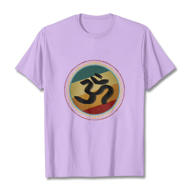 T-shirt en coton avec motif mandala circulaire simple et coloré représentant des Buddha Stones et le symbole Om - Prune - 2XL - image 17