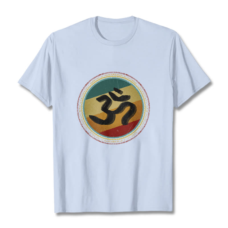 T-shirt en coton avec motif mandala circulaire simple et coloré représentant des Buddha Stones et le symbole Om - Cyan clair - 2XL - image 19