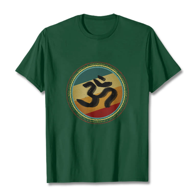 T-shirt en coton avec motif mandala circulaire simple et coloré représentant des Buddha Stones et le symbole Om - Forêt Verte - 2XL - image 11