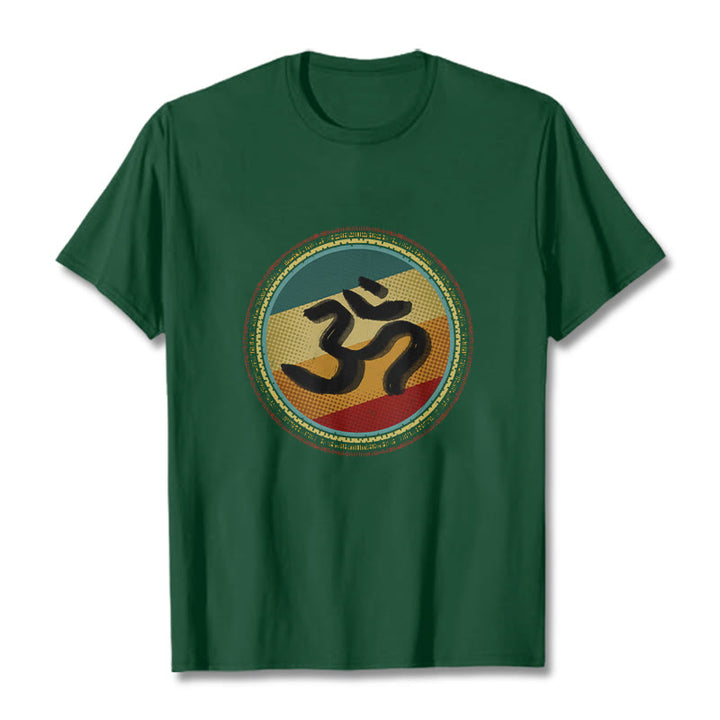 T-shirt en coton avec motif mandala circulaire simple et coloré représentant des Buddha Stones et le symbole Om - Forêt Verte - 2XL - image 11