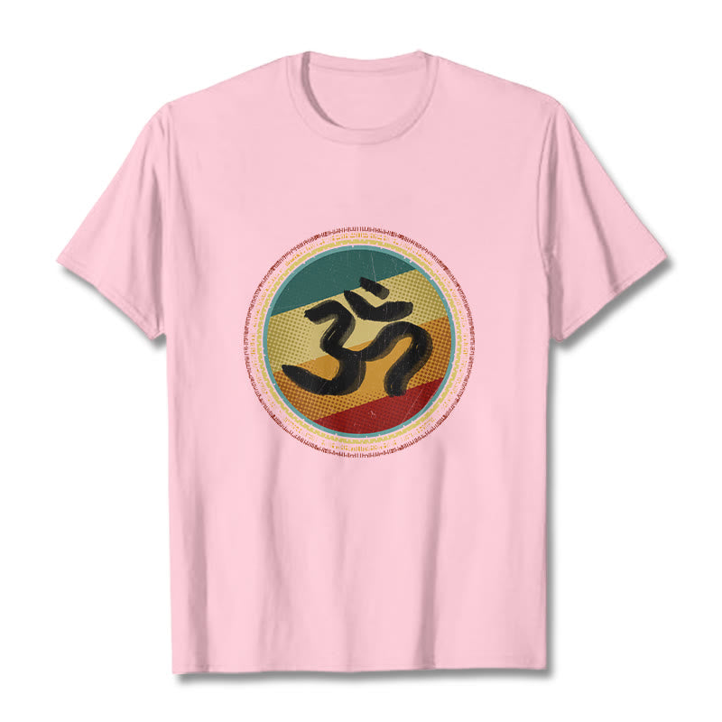 T-shirt en coton avec motif mandala circulaire simple et coloré représentant des Buddha Stones et le symbole Om - Rose clair - 2XL - image 13