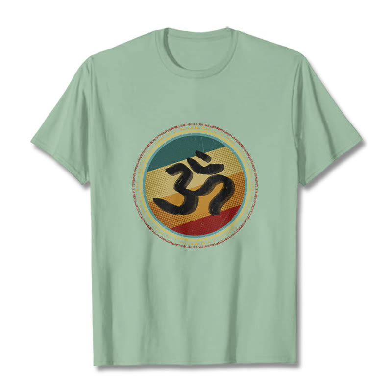 T-shirt en coton avec motif mandala circulaire simple et coloré représentant des Buddha Stones et le symbole Om - Vert pâle - 2XL - image 15