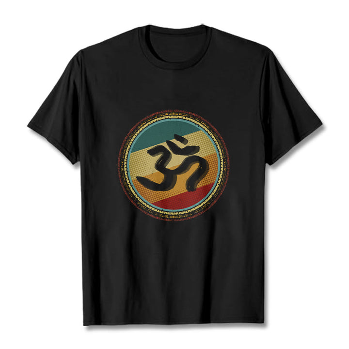 T-shirt en coton avec motif mandala circulaire simple et coloré représentant des Buddha Stones et le symbole Om - Noir - 2XL - image 5