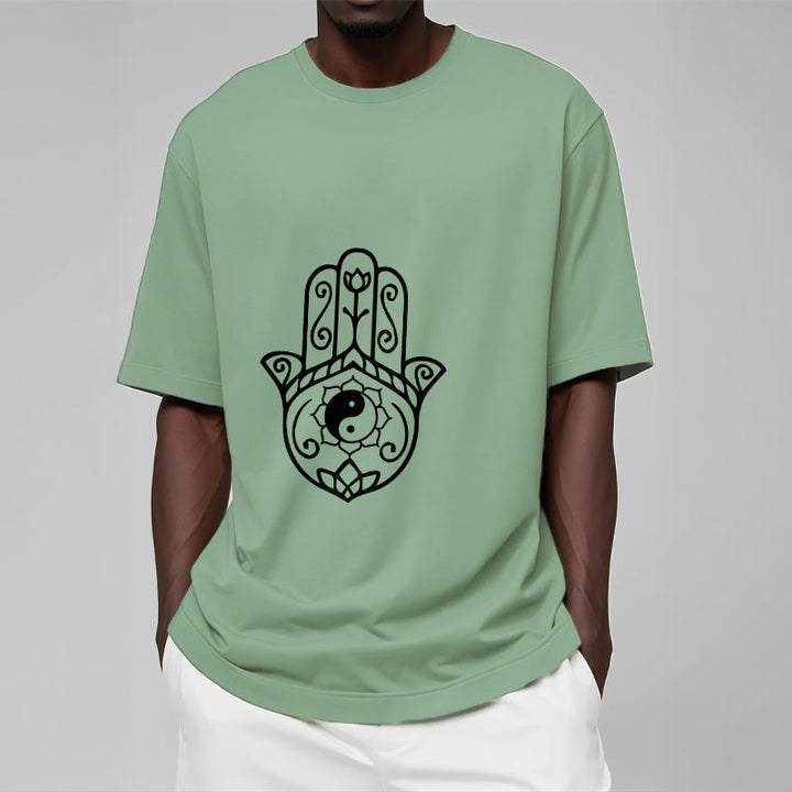 T-shirt en coton avec motif Buddha Stones, main de Fatima, Yin et Yang - image 16