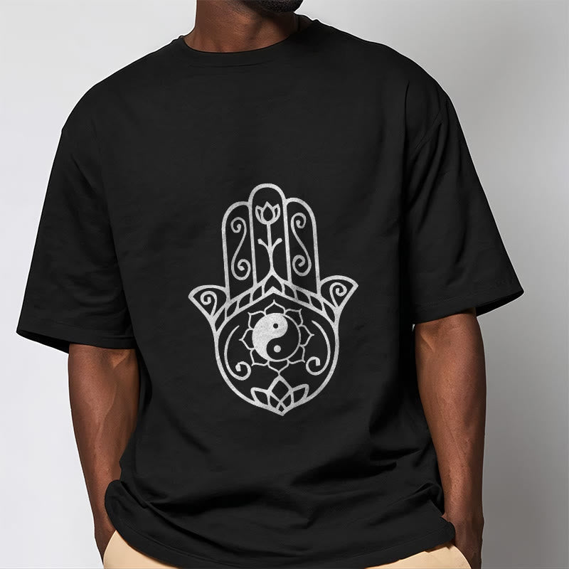 T-shirt en coton avec motif Buddha Stones, main de Fatima, Yin et Yang - image 5