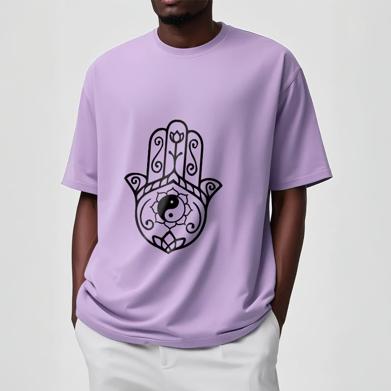 T-shirt en coton avec motif Buddha Stones, main de Fatima, Yin et Yang - image 18