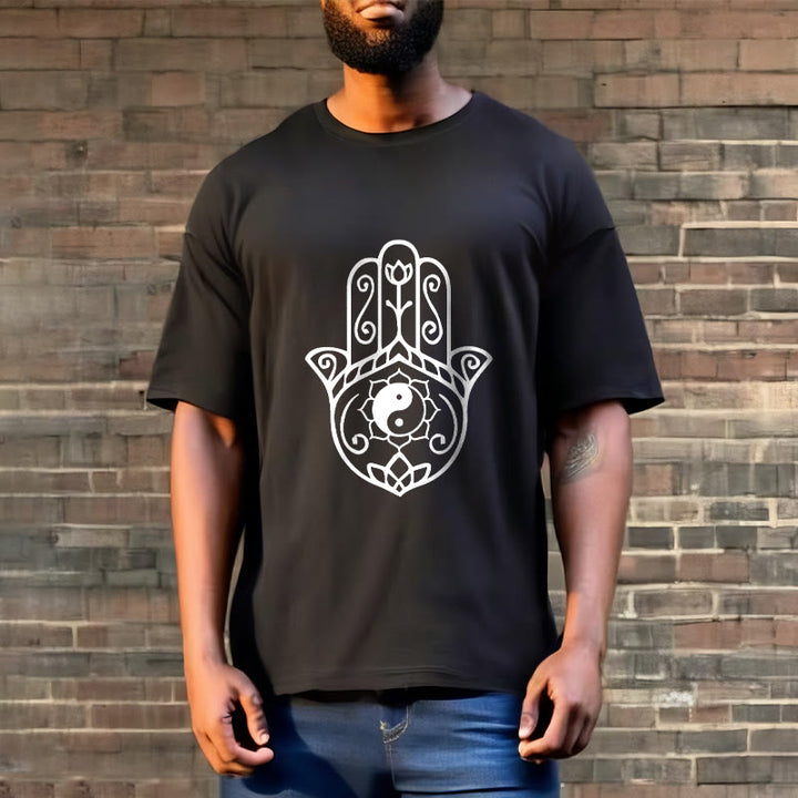T-shirt en coton avec motif Buddha Stones, main de Fatima, Yin et Yang - image 6