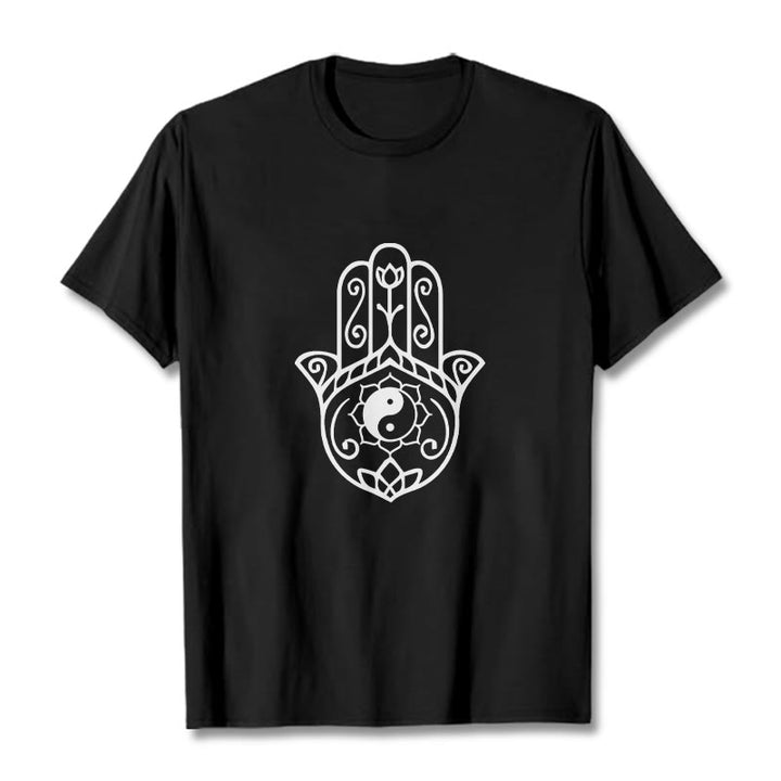 T-shirt en coton avec motif Buddha Stones, main de Fatima, Yin et Yang - Noir - 2XL - image 4