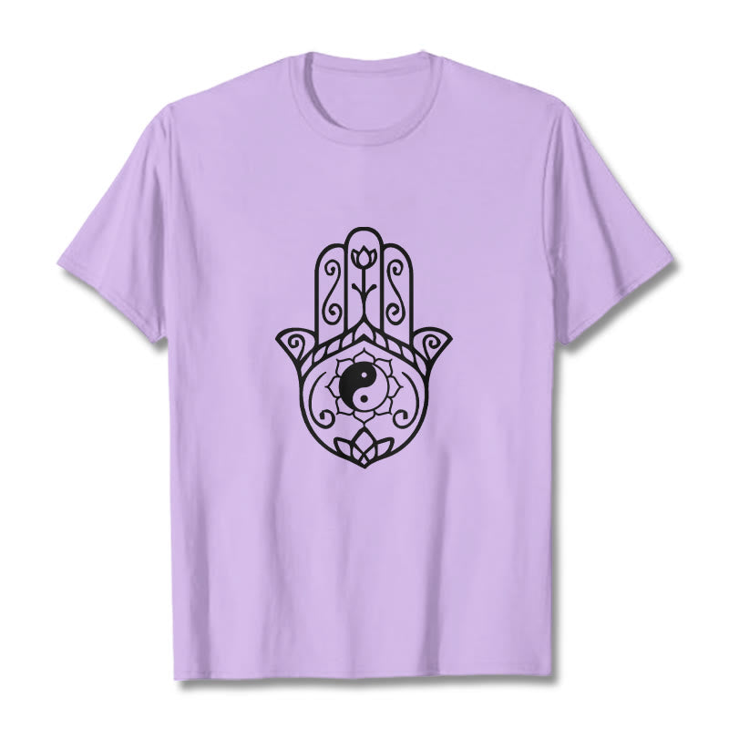 T-shirt en coton avec motif Buddha Stones, main de Fatima, Yin et Yang - Prune - 2XL - image 17