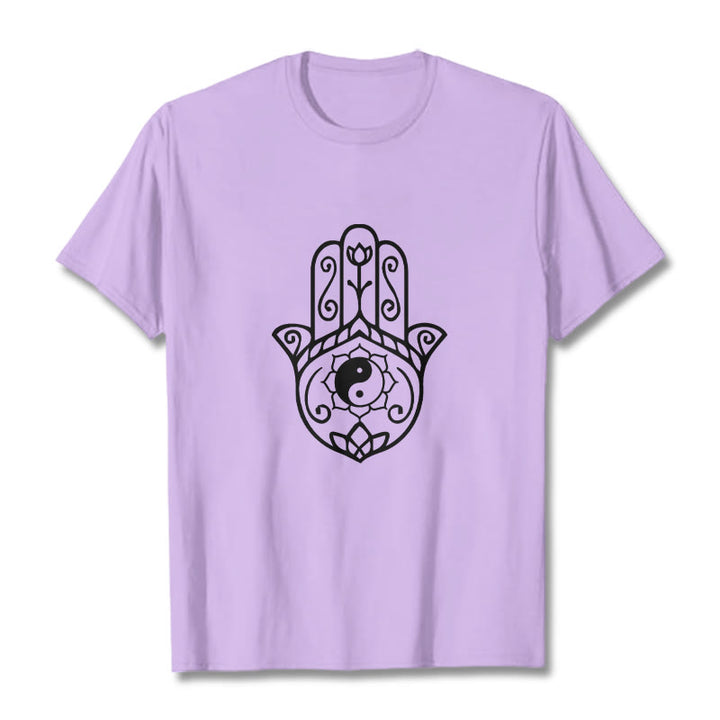 T-shirt en coton avec motif Buddha Stones, main de Fatima, Yin et Yang - Prune - 2XL - image 17
