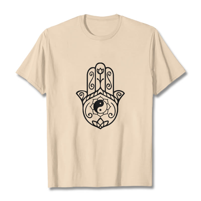 T-shirt en coton avec motif Buddha Stones, main de Fatima, Yin et Yang - Bisque - 2XL - image 11