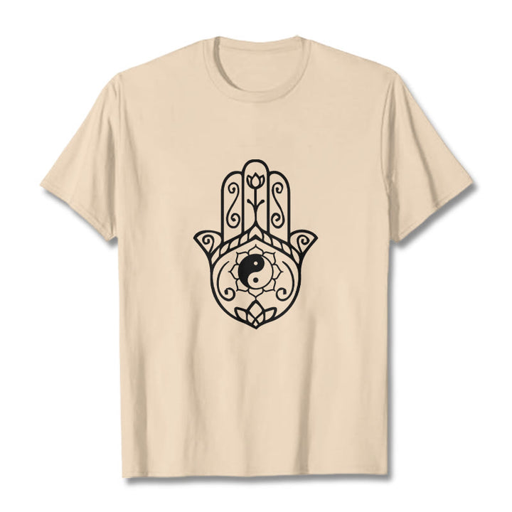 T-shirt en coton avec motif Buddha Stones, main de Fatima, Yin et Yang - Bisque - 2XL - image 11