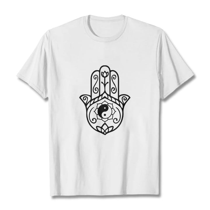T-shirt en coton avec motif Buddha Stones, main de Fatima, Yin et Yang - Blanc - 2XL - image 8
