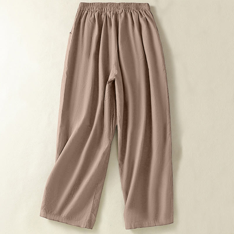 Pantalon Buddha Stones en coton et lin pour femme, style décontracté, vintage, avec broderies et motifs cachemire, avec poches - image 1