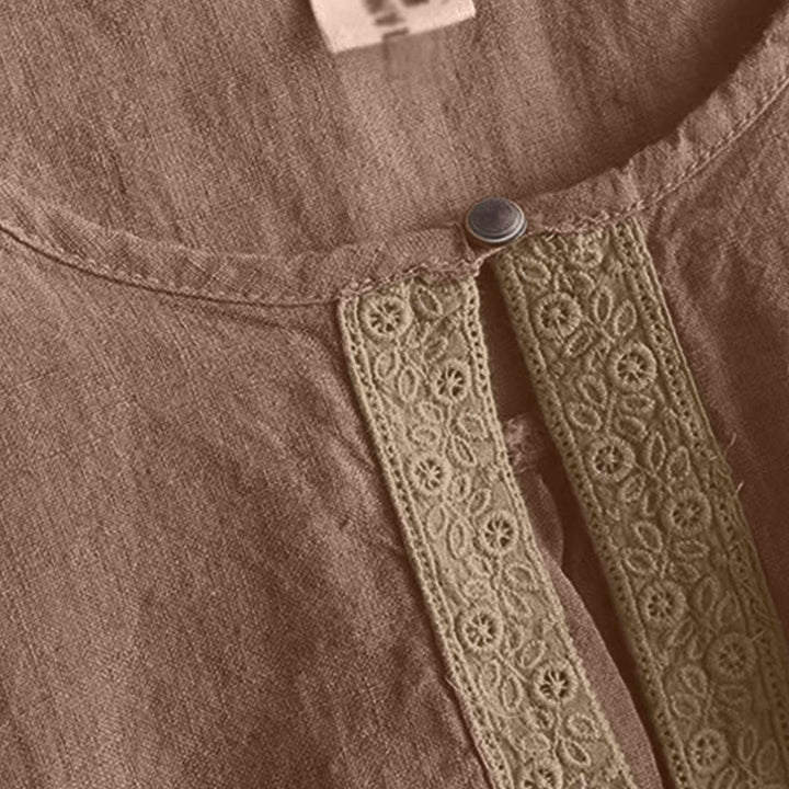 Chemise décontractée à manches trois-quarts et col rond ajouré pour femme avec Buddha Stones - image 8
