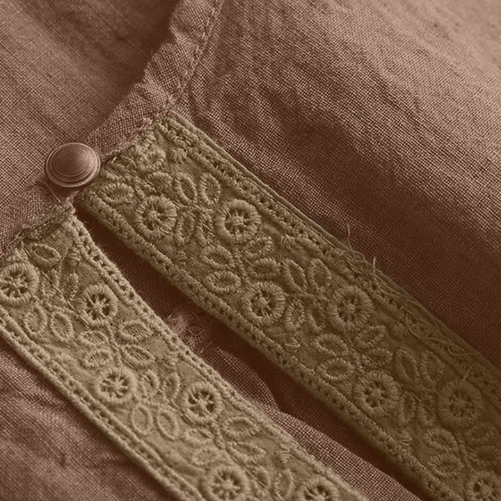 Chemise décontractée à manches trois-quarts et col rond ajouré pour femme avec Buddha Stones - image 12