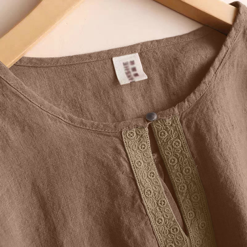Chemise décontractée à manches trois-quarts et col rond ajouré pour femme avec Buddha Stones - image 11