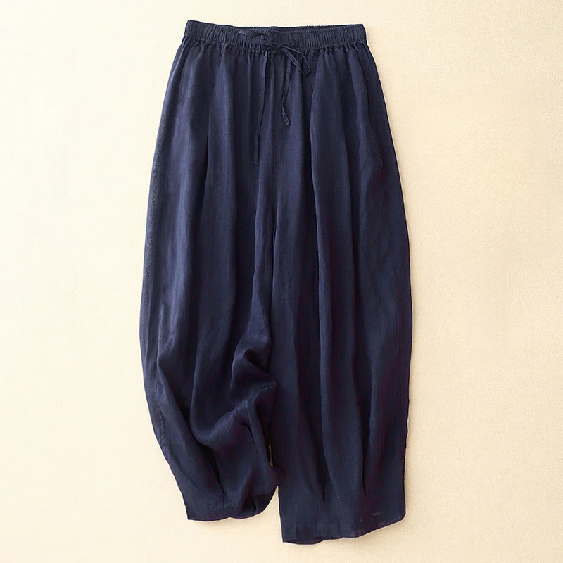 Pantalon Buddha Stones décontracté ample double épaisseur longueur 7-8 pour femme avec poches - Bleu nuit - US8-10，UK/AU12-14，EU40-42 (2XL) - image 6