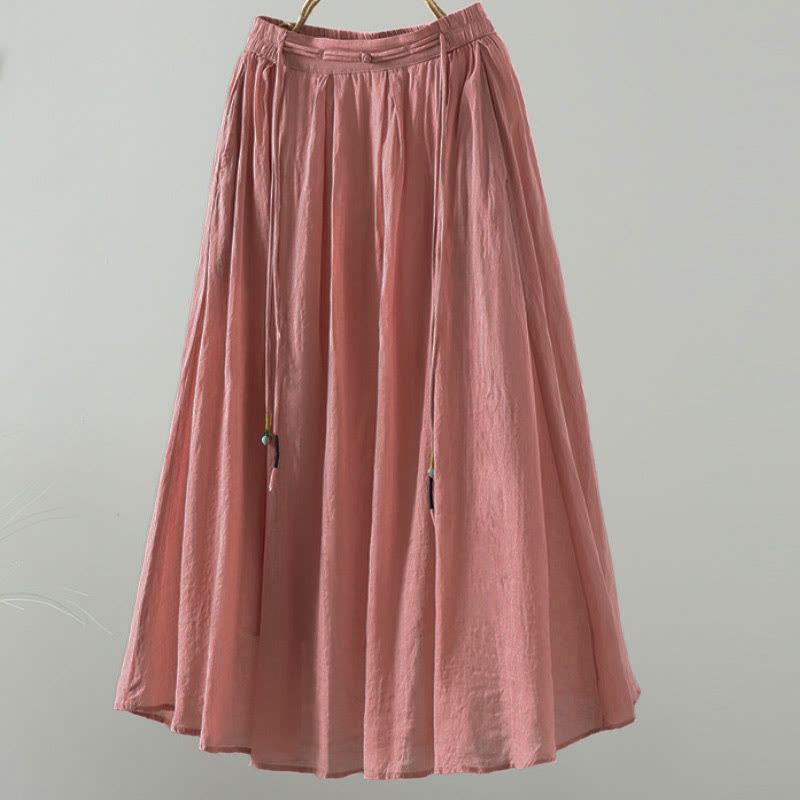 Jupe d'été rétro à pompons et poches pour femme, motif Buddha Stones - Saumon - US12，UK/AU16，EU44 (2XL) - image 11