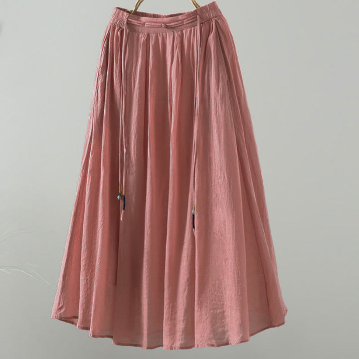 Jupe d'été rétro à pompons et poches pour femme, motif Buddha Stones - Saumon - US12，UK/AU16，EU44 (2XL) - image 11