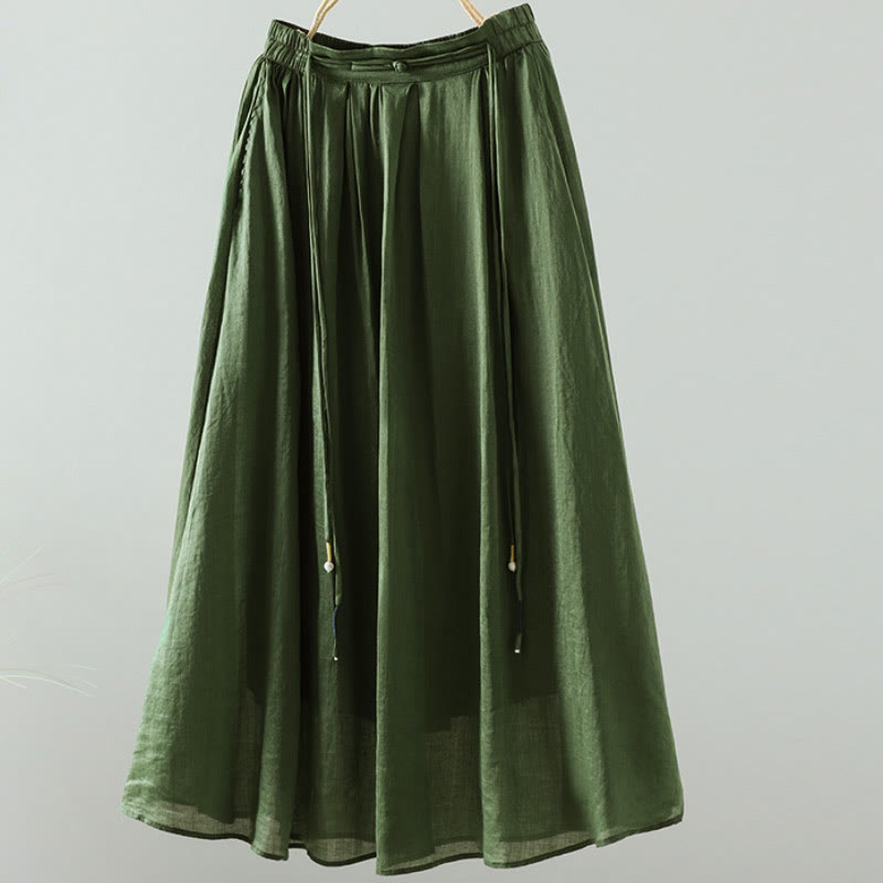 Jupe d'été rétro à pompons et poches pour femme, motif Buddha Stones - Forêt Verte - US12，UK/AU16，EU44 (2XL) - image 13