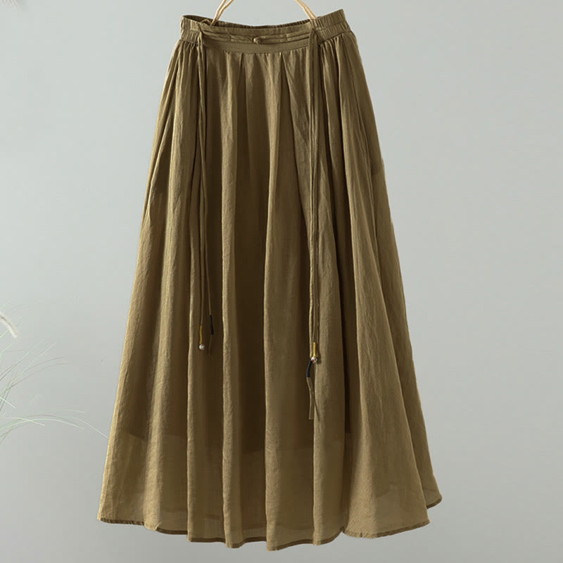 Jupe d'été rétro à pompons et poches pour femme, motif Buddha Stones - Verge d'or foncée - US12，UK/AU16，EU44 (2XL) - image 0