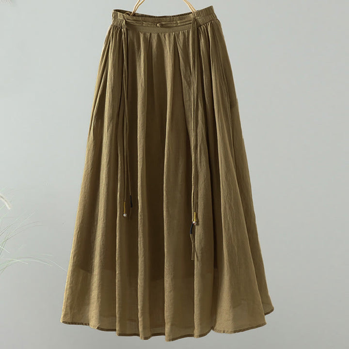 Jupe d'été rétro à pompons et poches pour femme, motif Buddha Stones - Verge d'or foncée - US12，UK/AU16，EU44 (2XL) - image 0