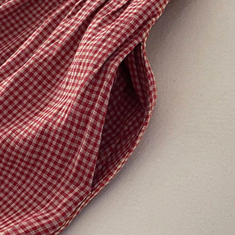 Robe midi Buddha Stones à carreaux faite main en coton sans manches avec poches - image 3