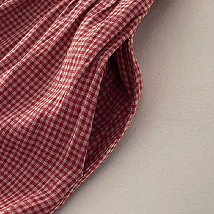 Robe midi Buddha Stones à carreaux faite main en coton sans manches avec poches - image 3