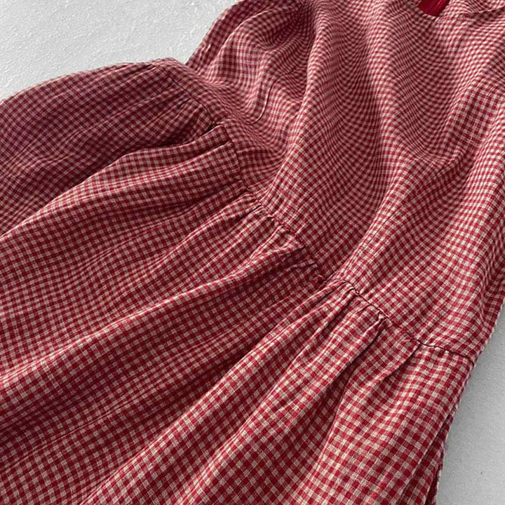 Robe midi Buddha Stones à carreaux faite main en coton sans manches avec poches - image 5