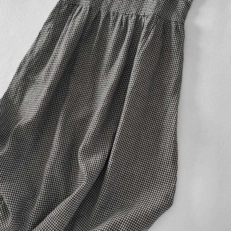 Robe midi Buddha Stones à carreaux faite main en coton sans manches avec poches - image 14