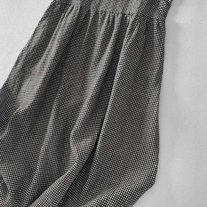 Robe midi Buddha Stones à carreaux faite main en coton sans manches avec poches - image 14